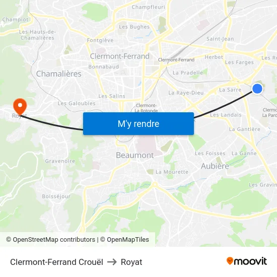 Clermont-Ferrand Crouël to Royat map