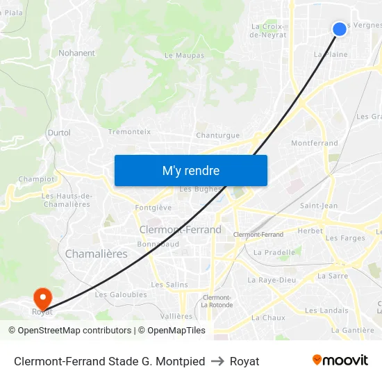 Clermont-Ferrand Stade G. Montpied to Royat map