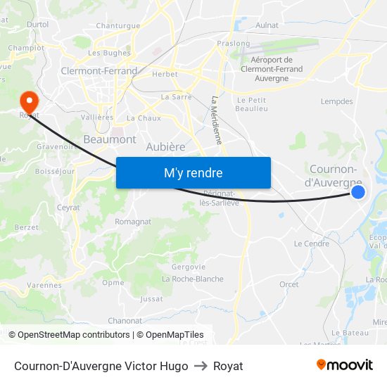 Cournon-D'Auvergne Victor Hugo to Royat map