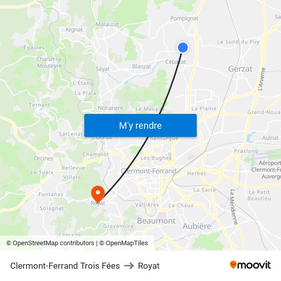 Clermont-Ferrand Trois Fées to Royat map