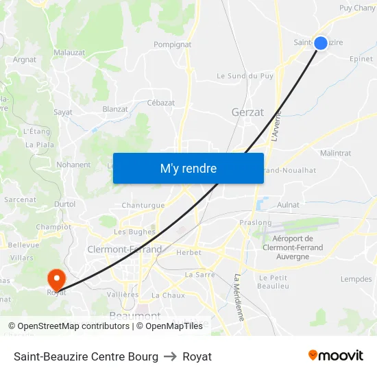 Saint-Beauzire Centre Bourg to Royat map