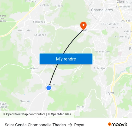 Saint-Genès-Champanelle Thèdes to Royat map