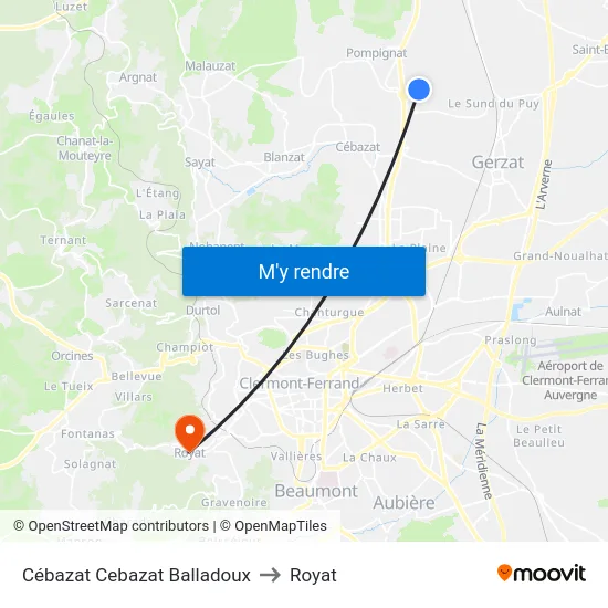 Cébazat Cebazat Balladoux to Royat map
