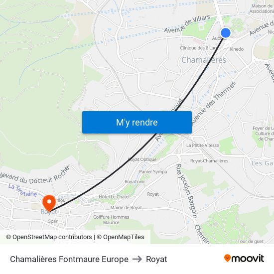 Chamalières Fontmaure Europe to Royat map