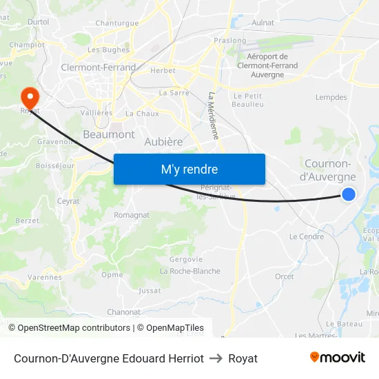 Cournon-D'Auvergne Edouard Herriot to Royat map