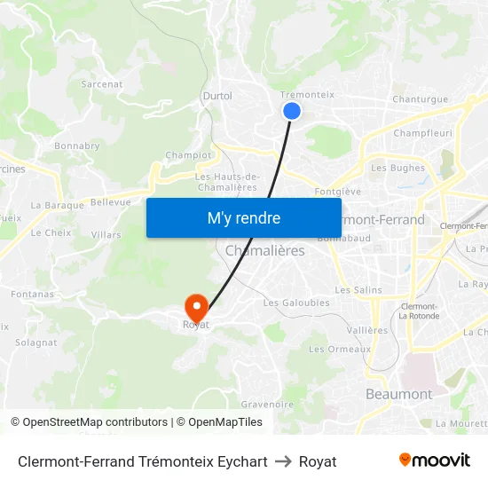 Clermont-Ferrand Trémonteix Eychart to Royat map