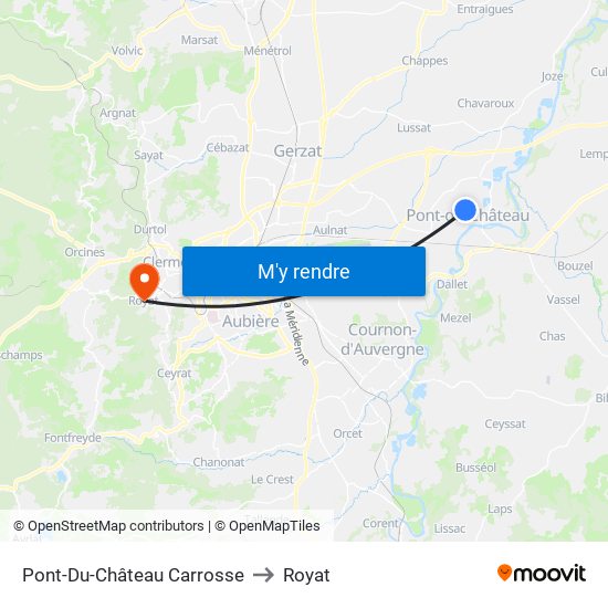 Pont-Du-Château Carrosse to Royat map