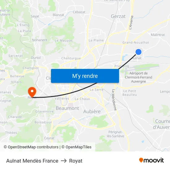 Aulnat Mendès France to Royat map