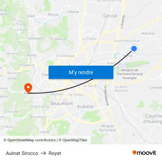 Aulnat Sirocco to Royat map