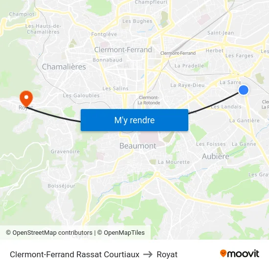 Clermont-Ferrand Rassat Courtiaux to Royat map