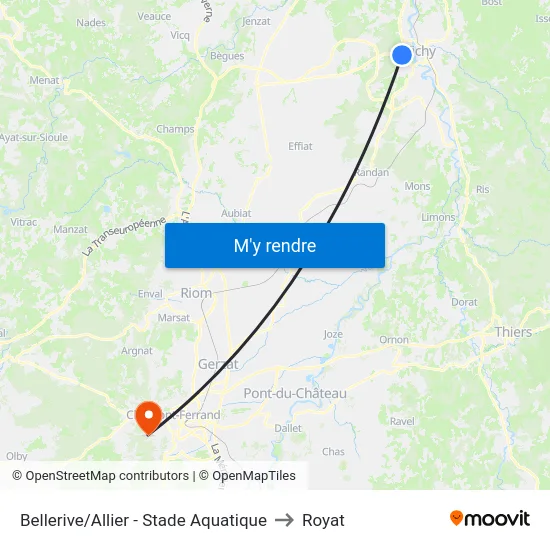 Bellerive/Allier - Stade Aquatique to Royat map