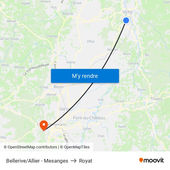 Bellerive/Allier - Mesanges to Royat map