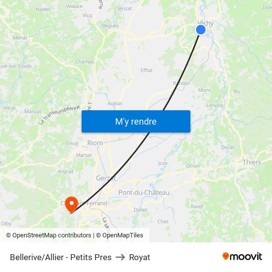 Bellerive/Allier - Petits Pres to Royat map