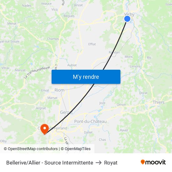 Bellerive/Allier - Source Intermittente to Royat map