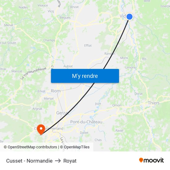 Cusset - Normandie to Royat map