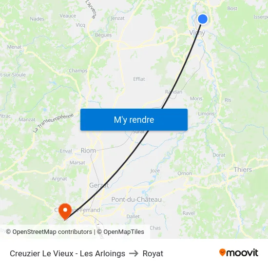 Creuzier Le Vieux - Les Arloings to Royat map