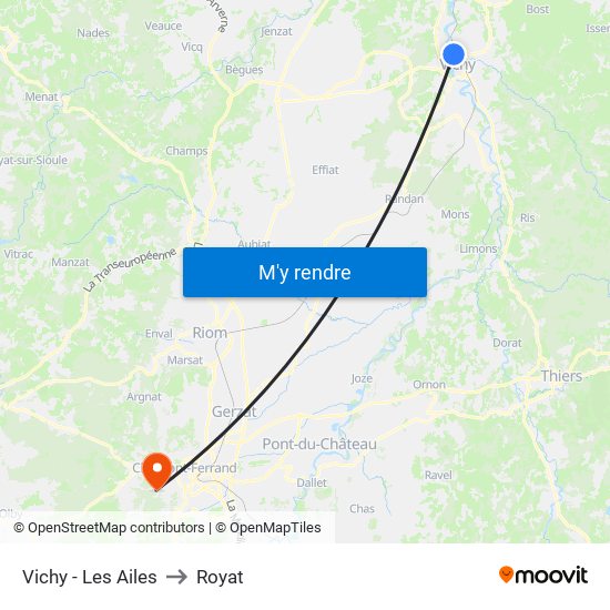 Vichy - Les Ailes to Royat map