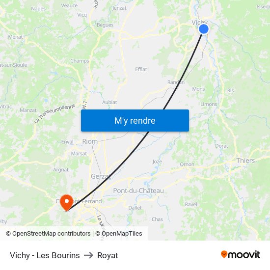 Vichy - Les Bourins to Royat map