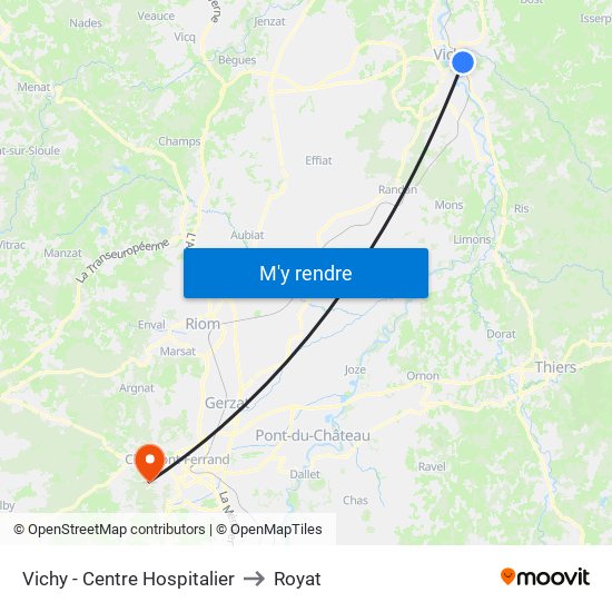 Vichy - Centre Hospitalier to Royat map