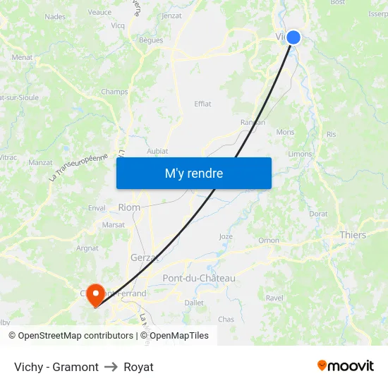 Vichy - Gramont to Royat map