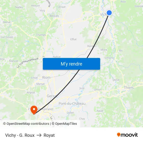 Vichy - G. Roux to Royat map