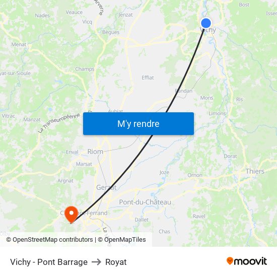 Vichy - Pont Barrage to Royat map