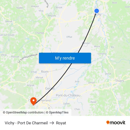 Vichy - Port De Charmeil to Royat map