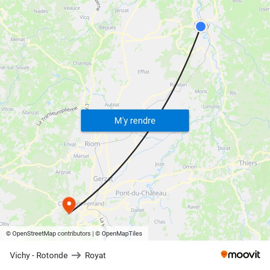 Vichy - Rotonde to Royat map