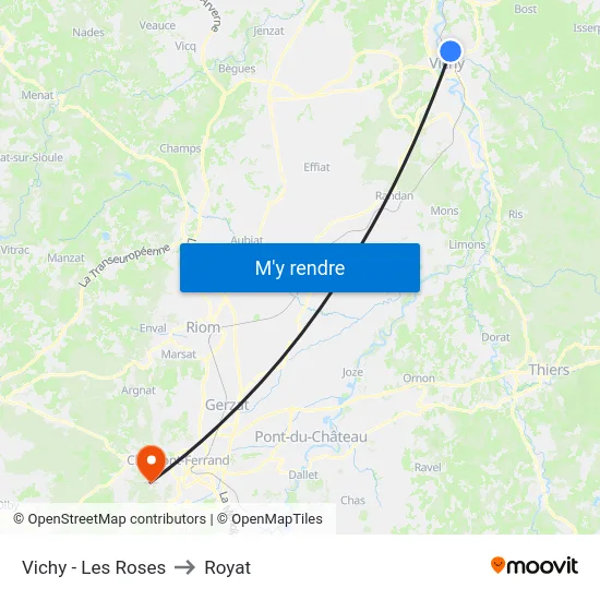 Vichy - Les Roses to Royat map