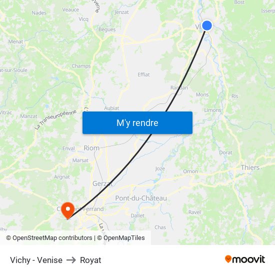 Vichy - Venise to Royat map