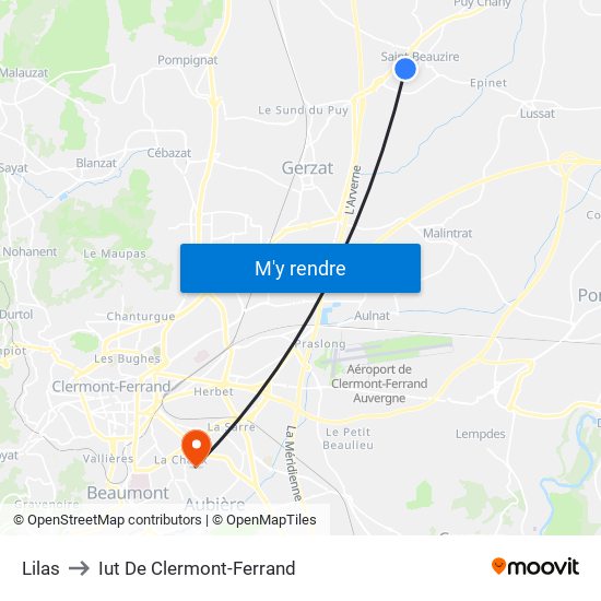 Lilas to Iut De Clermont-Ferrand map