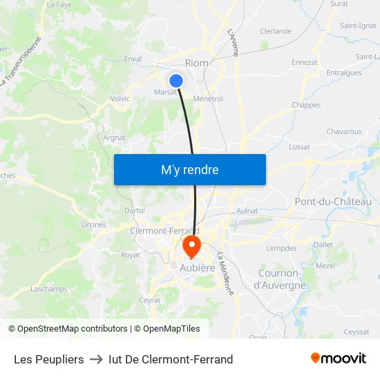 Les Peupliers to Iut De Clermont-Ferrand map