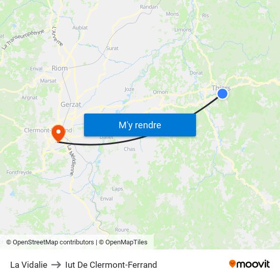 La Vidalie to Iut De Clermont-Ferrand map