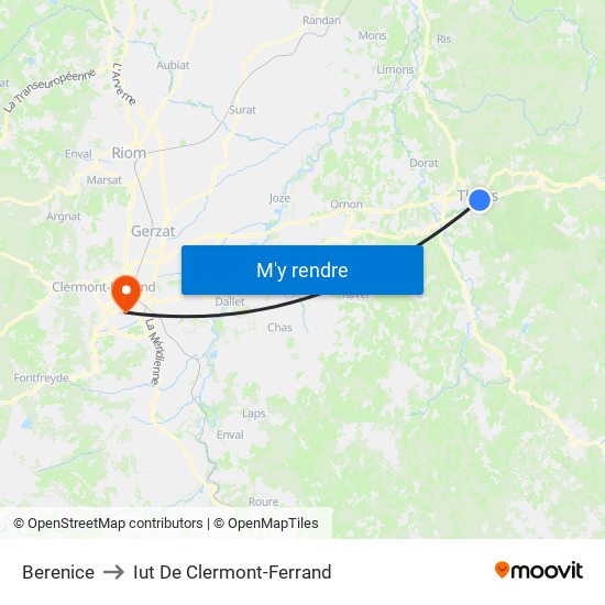 Berenice to Iut De Clermont-Ferrand map