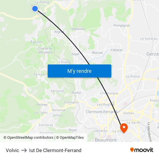 Volvic to Iut De Clermont-Ferrand map