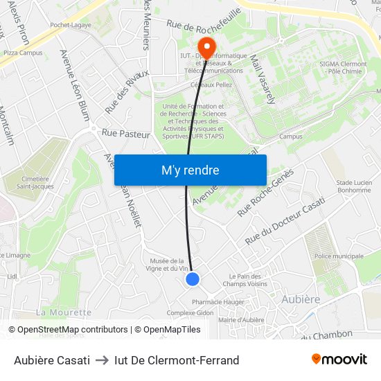 Aubière Casati to Iut De Clermont-Ferrand map