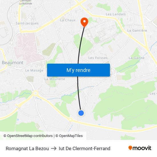 Romagnat La Bezou to Iut De Clermont-Ferrand map