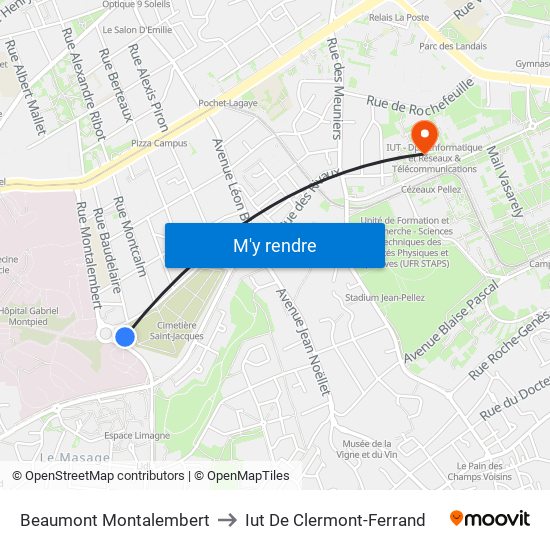 Beaumont Montalembert to Iut De Clermont-Ferrand map