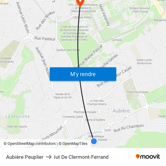 Aubière Peuplier to Iut De Clermont-Ferrand map