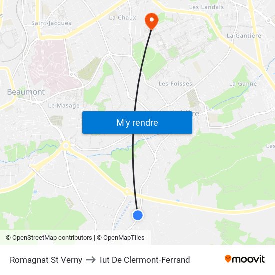 Romagnat St Verny to Iut De Clermont-Ferrand map