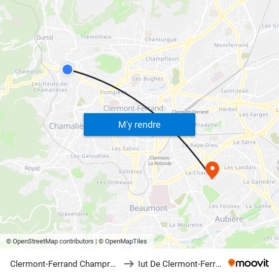 Clermont-Ferrand Champradet to Iut De Clermont-Ferrand map