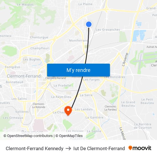 Clermont-Ferrand Kennedy to Iut De Clermont-Ferrand map