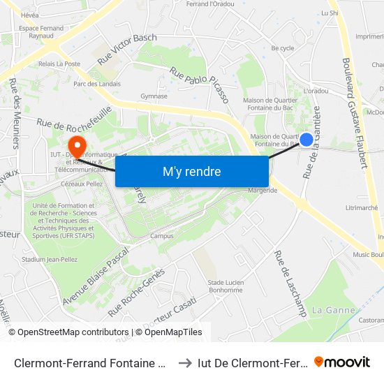 Clermont-Ferrand Fontaine Du Bac to Iut De Clermont-Ferrand map