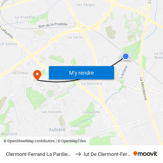 Clermont-Ferrand La Pardieu Gare to Iut De Clermont-Ferrand map