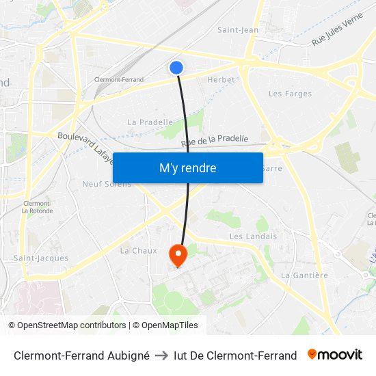 Clermont-Ferrand Aubigné to Iut De Clermont-Ferrand map