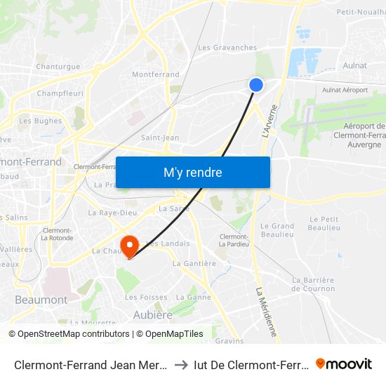 Clermont-Ferrand Jean Mermoz to Iut De Clermont-Ferrand map