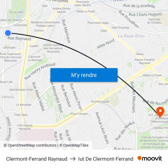 Clermont-Ferrand Raynaud to Iut De Clermont-Ferrand map