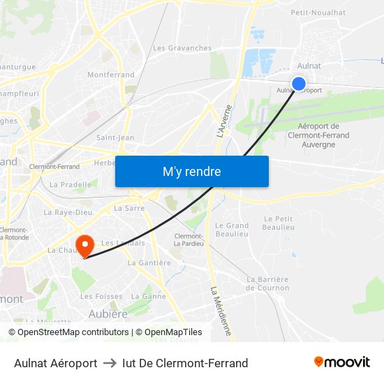 Aulnat Aéroport to Iut De Clermont-Ferrand map