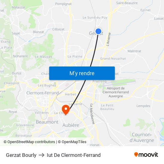 Gerzat Bourly to Iut De Clermont-Ferrand map