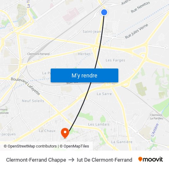 Clermont-Ferrand Chappe to Iut De Clermont-Ferrand map